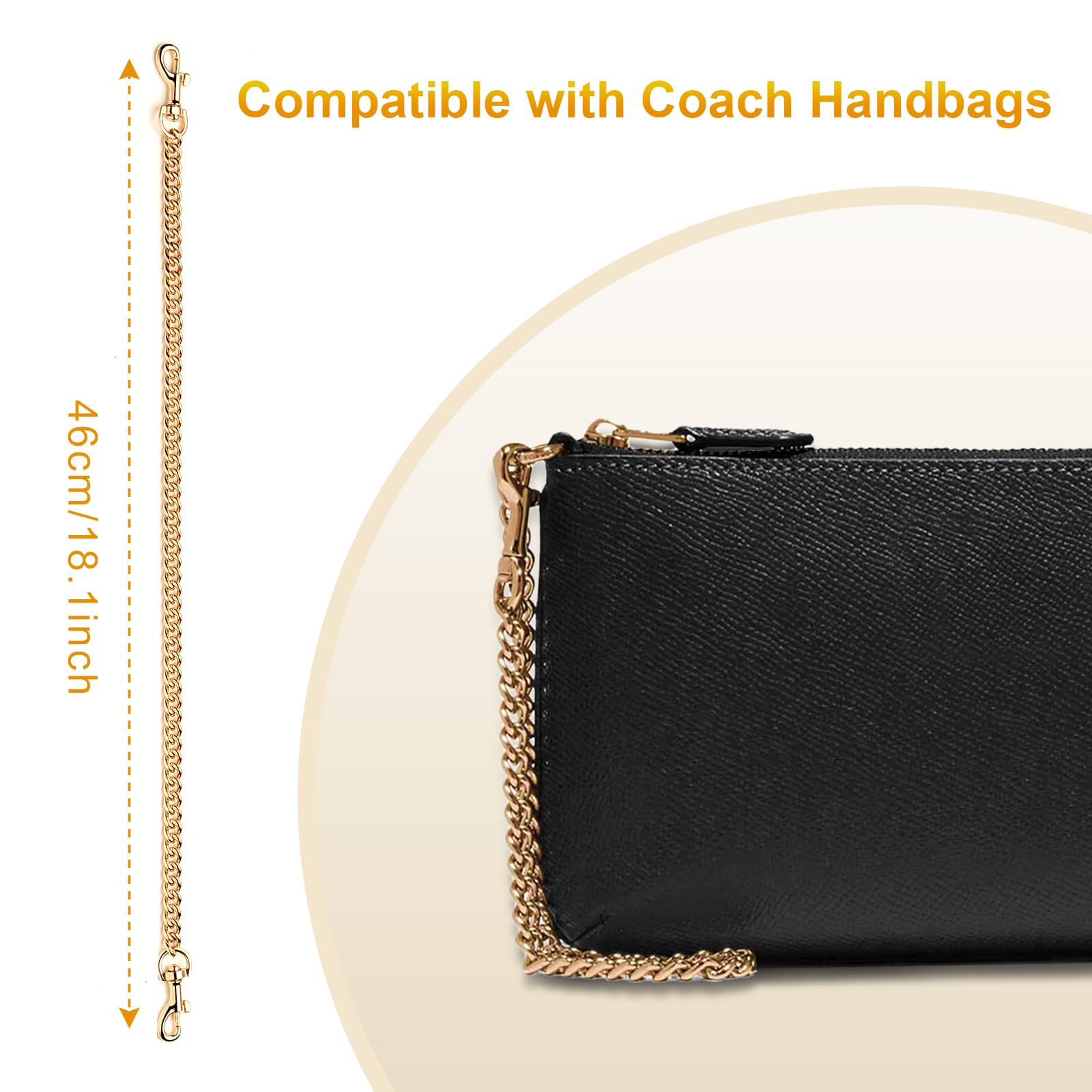 Gold Purse Chain Replacement Straps Compatible with Coach Handbags
